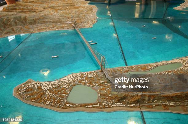Messina, February 12, 2010. The model of the bridge over the Strait of Messina is exhibited to the public for the first time at the PalAntonello in...