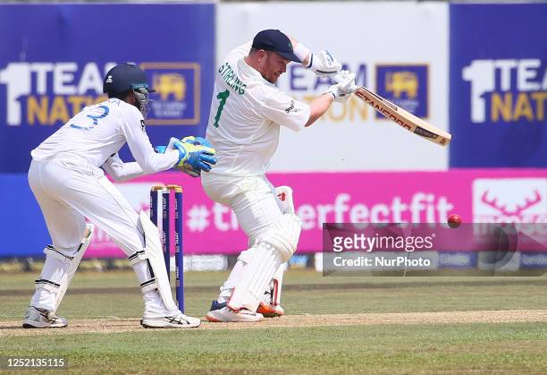 Paul Stirling of Ireland plays a shot during the first day of the second Test match between Sri Lanka and Ireland at the Galle International Cricket...