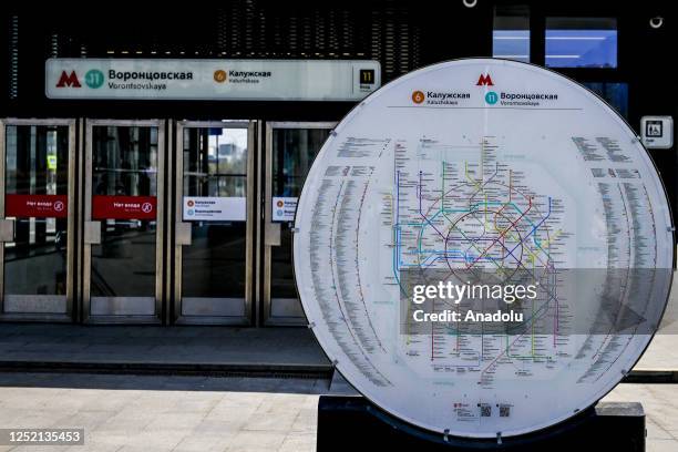 The metro map is seen at the Moscow Metro, which was opened in 1935 as the first underground system of the Soviet Union and run over the past 88...