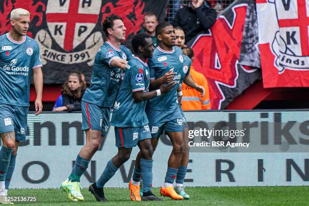 Shurandy Sambo of Sparta Rotterdam, players of Sparta Rotterdam celebrate the late third goal during the Eredivisie match between FC Twente and...