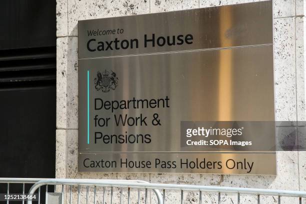 Sign outside Department for Work and Pension in central London.