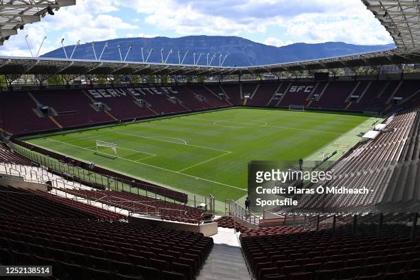 General view of the pitch before the UEFA Youth League 2022/23 final match between AZ Alkmaar and HNK Hajduk Split at Stade de Genève on 24 April...