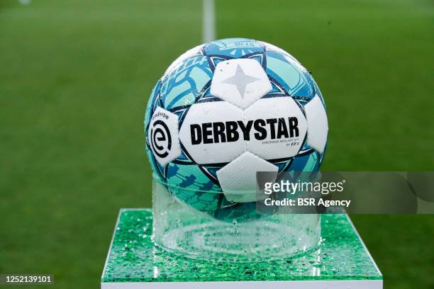 Derbystar ball on a pedestal during the Eredivisie match between FC Groningen and N.E.C. At Euroborg on April 22, 2023 in Groningen, Netherlands