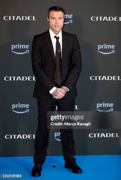 Italian rapper Federico Leonardo Lucia husband italian influencer Chiara Ferragni attend at blu carpet of "Citadel" Prime Video tv series premiere at...