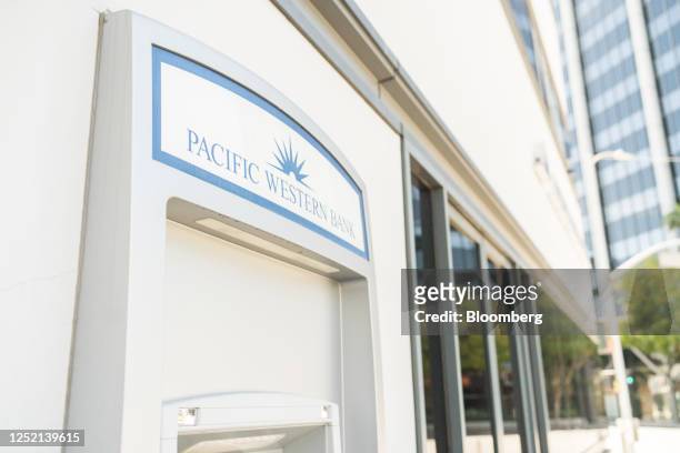 Pacific Western Bank branch in Encino, California, US, on Saturday, April 22, 2023. PacWest Bancorp is scheduled to release earnings figures on April...