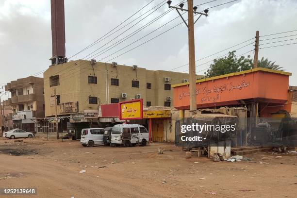 Closed bakery and shops are pictured in the south of Khartoum on April 24, 2023 as battles rage in the Sudanese capital between the army and...