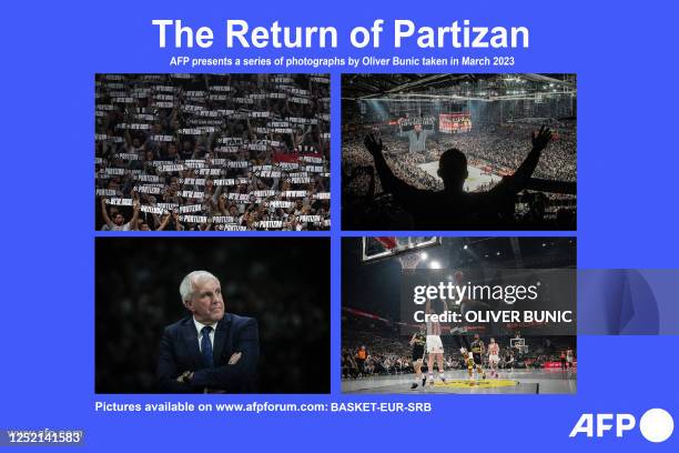 Presents a series of 21 photographs, taken from October 2022 to April 2023, by Oliver Bunic, of Partizan Belgrade basketball team in Belgrade and...