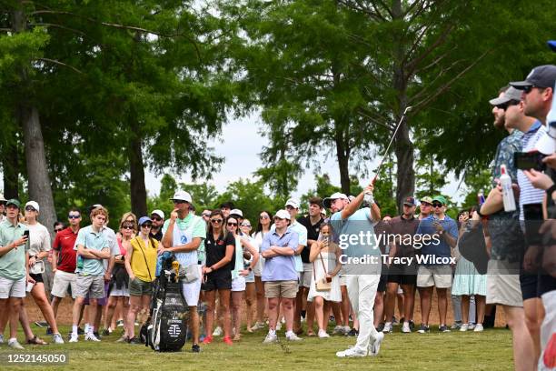 Alex Fitzpatrick of England hits a shot at the second hole during the final round of the Zurich Classic of New Orleans at TPC Louisiana on April 23,...