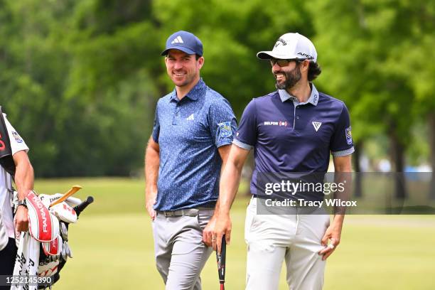 Canadians Nick Taylor and Adam Hadwin at the 12th hole during the final round of the Zurich Classic of New Orleans at TPC Louisiana on April 23, 2023...