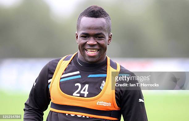 Cheick Tiote attends a Newcastle United training session at the Little Benton training ground on September 16, 2011 in Newcastle Upon Tyne, United...