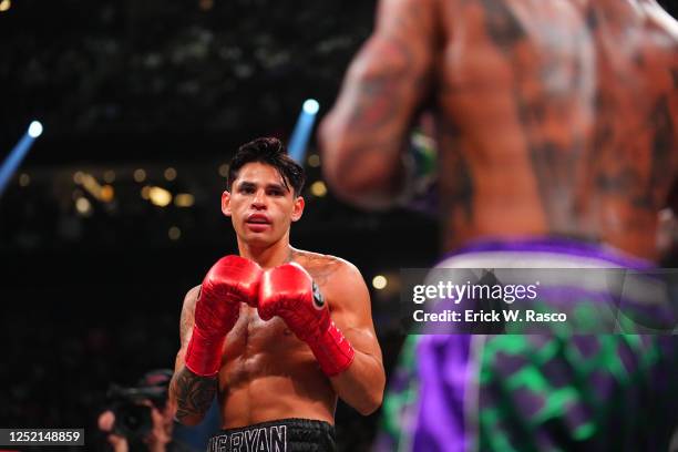 Ryan Garcia in action vs Gervonta Davis during fight at T-Mobile Arena. Las Vegas, NV 4/22/2023 CREDIT: Erick W. Rasco