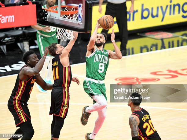 Derrick White of the Boston Celtics goes to the basket during the game during Round One Game Four of the 2023 NBA Playoffs on April 23, 2023 at State...