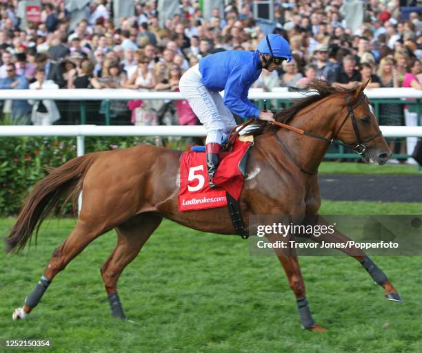 Italian Jockey Frankie Dettori riding Diabolical cantering to post for the Sprint Cup at Doncaster, 13th September 2008. The meeting relocated from...