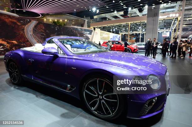 New car is displayed at the Bentley booth at the 2023 Shanghai Auto Show in Shanghai, China, April 21, 2023.