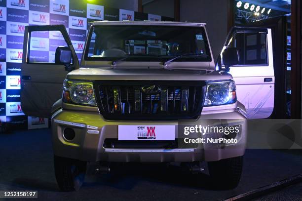 Mahindra Bolero Maxx Pik-Up truck stands for display at its launch event in New Delhi, India on April 25, 2023. Mahindra launched a range of Bolero...