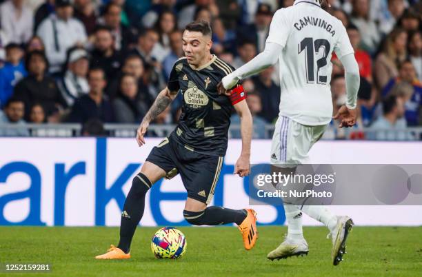 Iago Aspas of Celta de Vigo during the La Liga match between Real Madrid and Real Celta de Vigo at the Estadio Santiago Bernabeu on April 22, 2023 in...