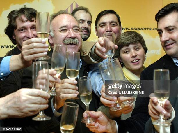 Josep-Lluis Carod-Rovira , leader of the Catalan Republican Left Party , celebrates with "cava" the results obtained by his party in yesterday's...