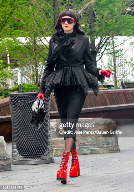 Cara Delevingne is seen at the film set of the 'American Horror Story' TV Series on April 24, 2023 in New York City.