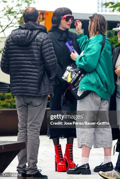 Cara Delevingne is seen at the film set of the 'American Horror Story' TV Series on April 24, 2023 in New York City.