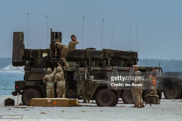 United States military prepare for a live fire drill to be presented to members of the media on April 25, 2023 at the Naval Education Training and...