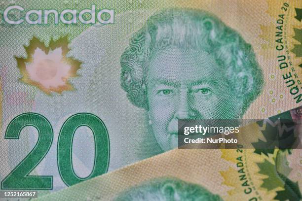 Image of Queen Elizabeth II on the Canadian twenty dollar bill on September 08, 2022.