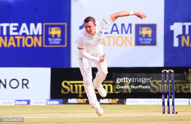 Graham Hume of Ireland bowls during the second day of the second Test match between Sri Lanka and Ireland at the Galle International Cricket Stadium...