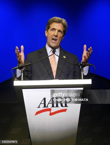 Democratic presidential candidate John Kerry delivers a speech at the National Conference of the American Association of Retired People in Las Vegas...