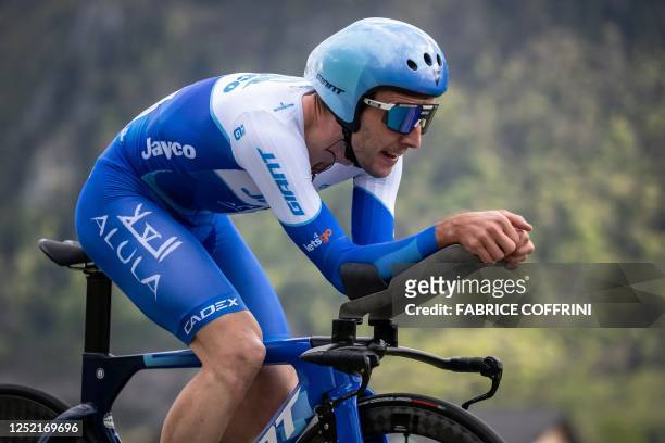 Britain's Simon Yates rides the prologue of the Tour of Romandie UCI cycling World tour a time trial 6.8 km from Bouveret to Bouveret, on April 25,...