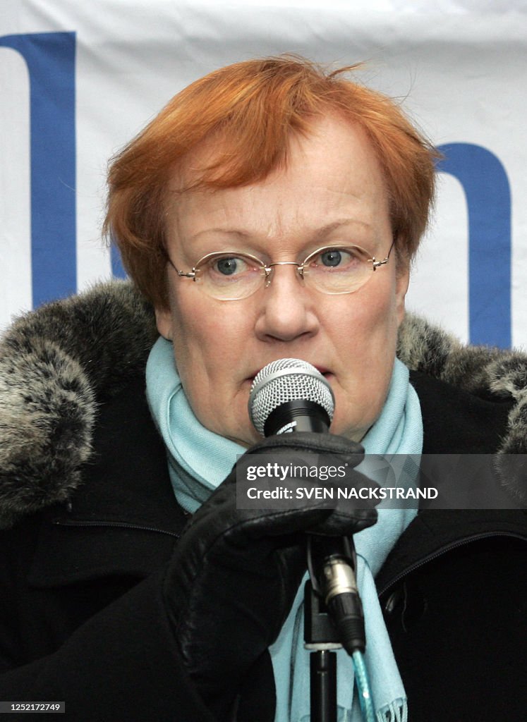 Finnish President Tarja Halonen Speaks At An Election Rally In The finnish-president-tarja-halonen-speaks-at-an-election-rally-in-the