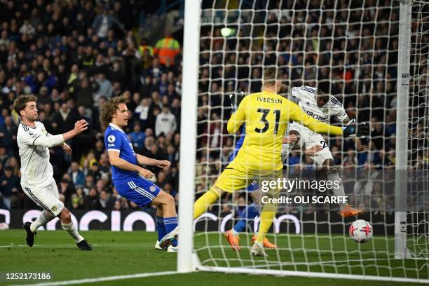 Leeds United's Colombian striker Luis Sinisterra scores his team first goal during the English Premier League football match between Leeds United and...