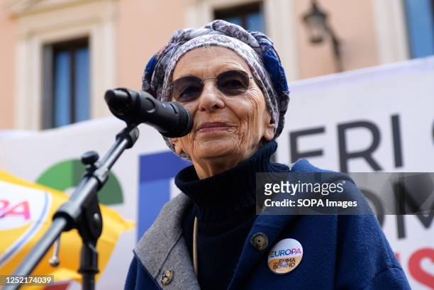 Emma Bonino speaks during the celebrations of Italy's liberation from Nazi fascism and full support for the Ukrainian resistance against dictator...