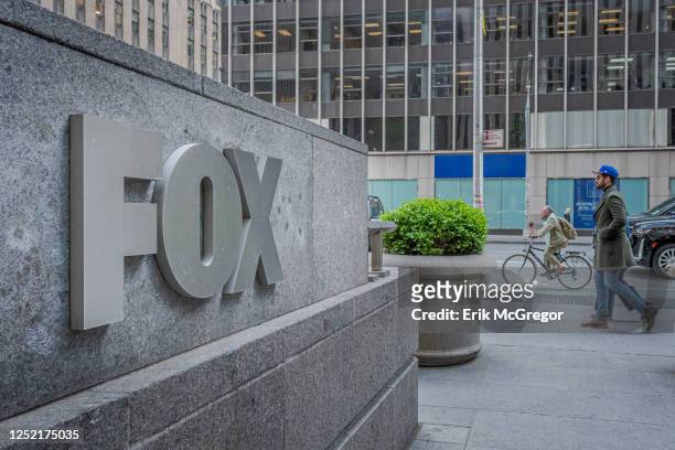 Plaque at the main entrance to the FOX News Headquarters at NewsCorp Building in Manhattan.