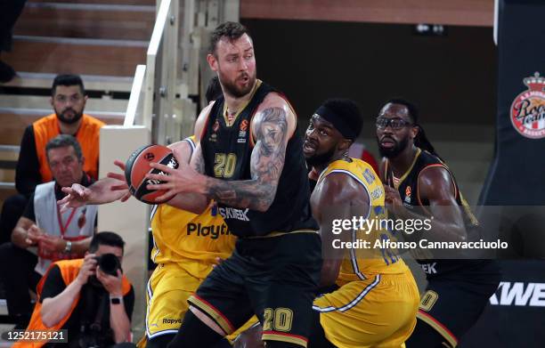 Donatas Motiejunas, #20 of AS Monaco in action during the 2022/2023 Turkish Airlines EuroLeague Play Offs Game 1 match between AS Monaco and Maccabi...