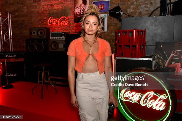 Ella Eyre attends the European launch event of Jack Daniels and Coca-Cola at The Bike Shed on April 25, 2023 in london, England.