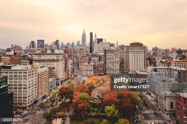 luftaufnahme des union square - union square new york city stock-fotos und bilder