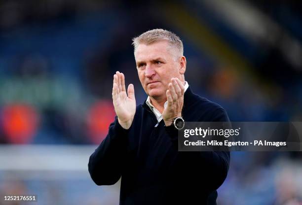 Leicester City manager Dean Smith applauds the fans ahead of the Premier League match at Elland Road, Leeds. Picture date: Tuesday April 25, 2023.