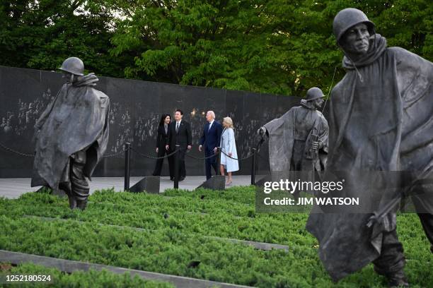 President Joe Biden, First Lady Jill Biden, South Korea President Yoon Suk Yeol and First Lady Kim Keon Hee, visit the Korean War Veterans Memorial...