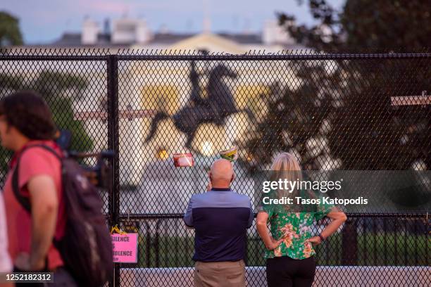 Protesters gather at Black Lives Matter Plaza, after the road was opened back up on June 24, 2020 in Washington, DC. The Trump administration has...