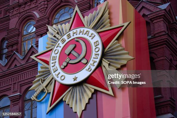 Victory Day decoration in the form of a Soviet military decoration known as The Order of the Patriotic War is seen at the State Historical Museum....