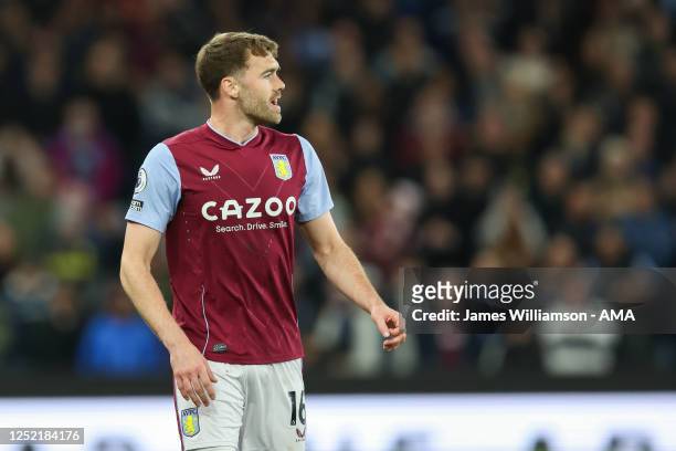 Calum Chambers of Aston Villa during the Premier League match between Aston Villa and Fulham FC at Villa Park on April 25, 2023 in Birmingham, United...