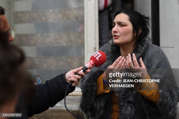 The mother of the five-year-old girl found dead in a bag speaks to journalistes in Rambervillers, eastern France, on April 26, 2023. - A...