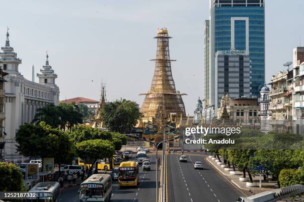 View of Sule Pagoda as daily life continues in Yangon, Mynmar on April 3, 2023. On Feb.01 the military junta government seized power by coup and...
