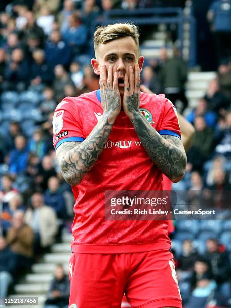 Blackburn Rovers' Sammie Szmodics rues a missed second half opportunity during the Sky Bet Championship between Preston North End and Blackburn...
