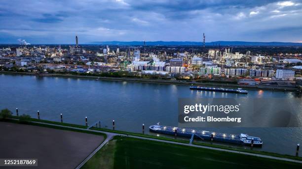 The BASF SE chemical plant on the banks of River Rhine in Ludwigshafen, Germany, on Tuesday, April 25, 2023. BASF SE reported mixed preliminary...