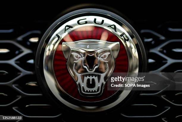 Jaguar logo seen displayed on an electric car at the Plichta dealer parking lot in Gdansk. The European Parliament approved an agreement on changes...