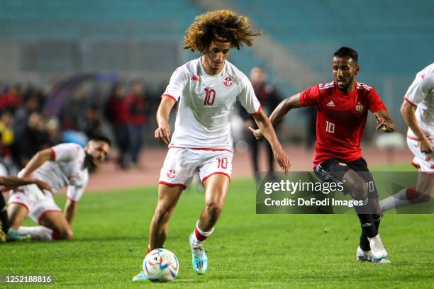 Tunis, Tunisia, : Hannibal Mejbri controls the ball during the Africa Cup of Nations Qualification between 202303-24TUNLIB_Tunisia and Libya at Rades...