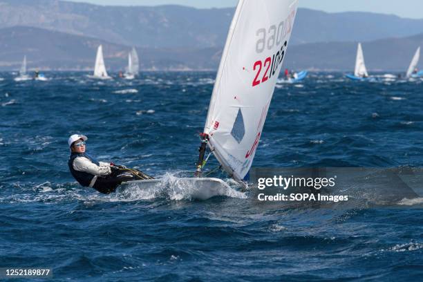 Japanese competitor Mai kakimoto seen during the first day of the ILCA6 category qualifying regattas. The 5th edition of the French Olympic Week in...