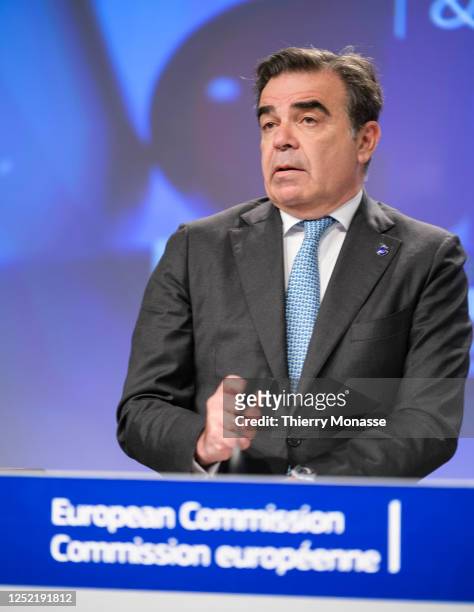 Commissioner for Promoting the European Way of Life - Vice President Margaritis Schinas talks to media, in the Berlaymont, the EU Commission...