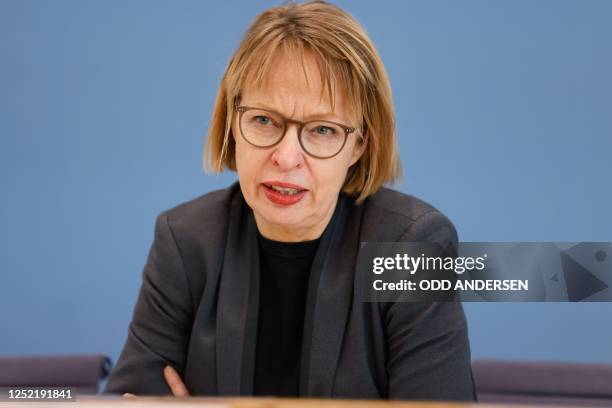 Head of the Department for Economic Policy at the Federal Ministry for Economic Affairs and Climate Protection, Elga Bartsch speaks to journalists...