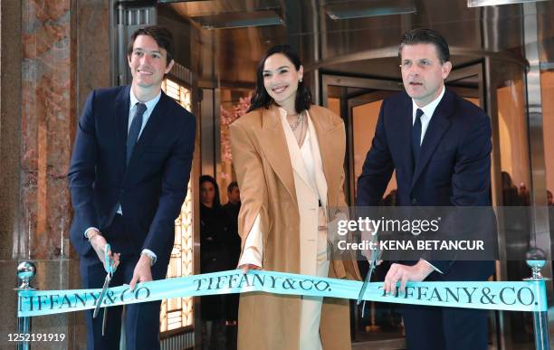 Tiffany Executive Vice President of Products and Communication, Alexandre Arnault; actress Gal Gadot, and Tiffany CEO Anthony Ledru, attend the...